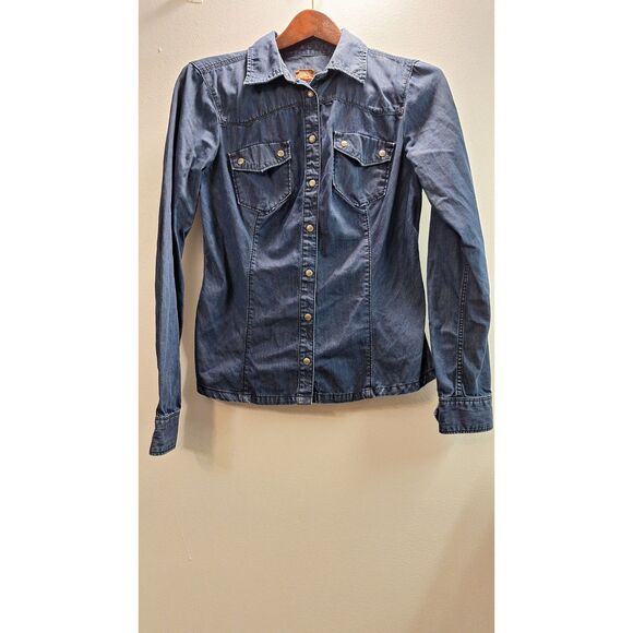 VTG GUESS LOS ANGLES 1981 Denim Chambray Shirt Snap Button Front Women Medium - Picture 1 of 8